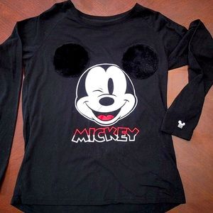 Disney Mickey Mouse Black Long Sleeve Shirt with Furry Ears